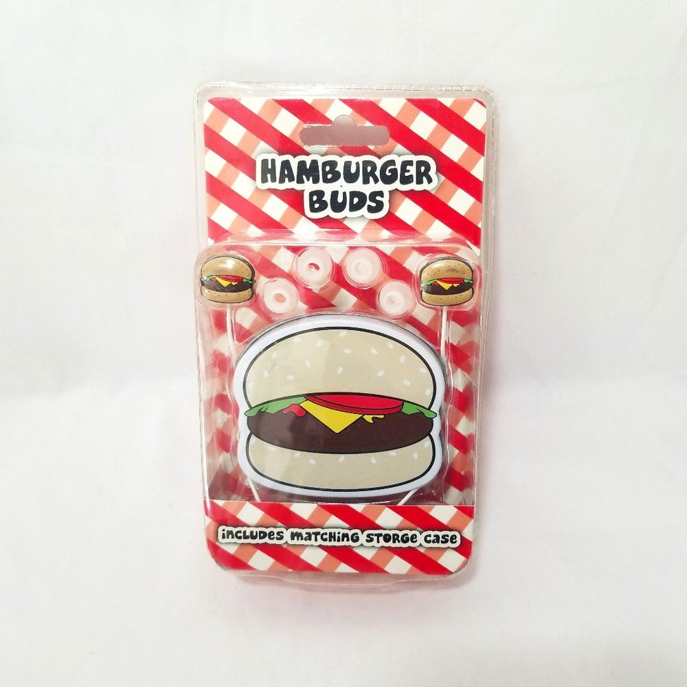 HOT TOPIC Fun Hamburger Ear Buds with Storage Case in it s Original Package RARE
